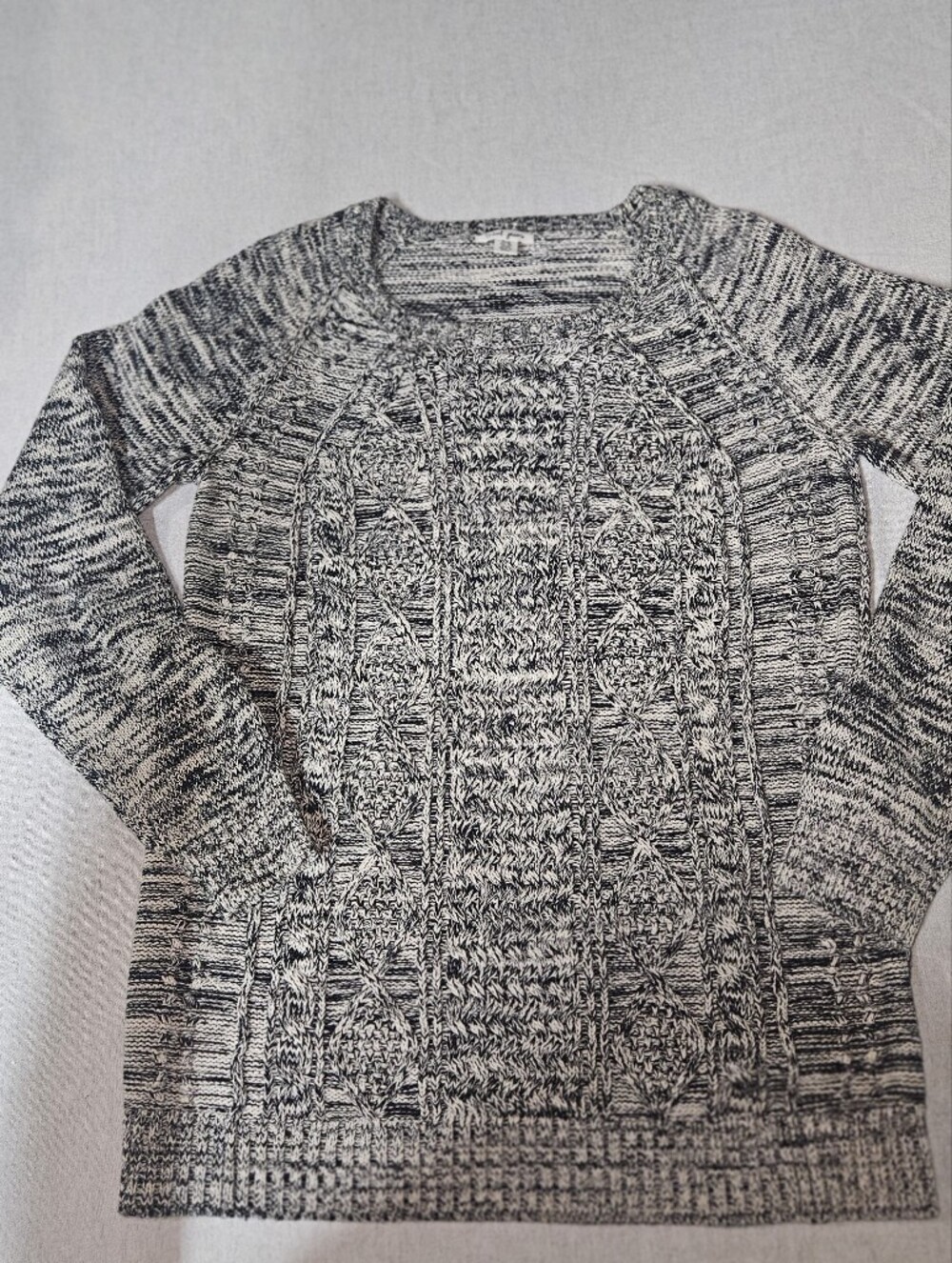 Tribal Marled Black & White Cable Knit Turtleneck Sweater